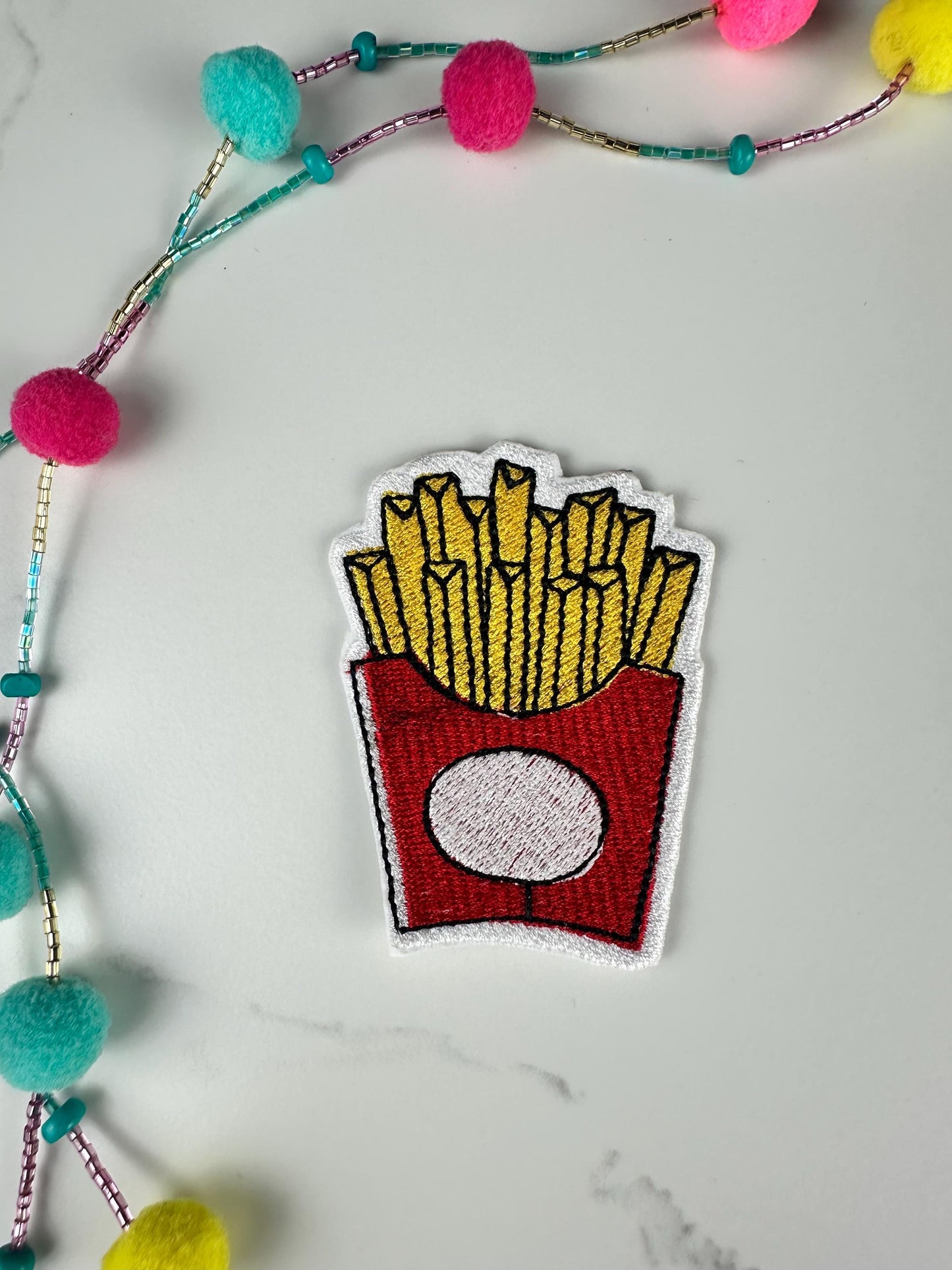 Mini Food Embroidery Patches (Set of 4), Popcorn Fries Jam Cookies Snack Bundle