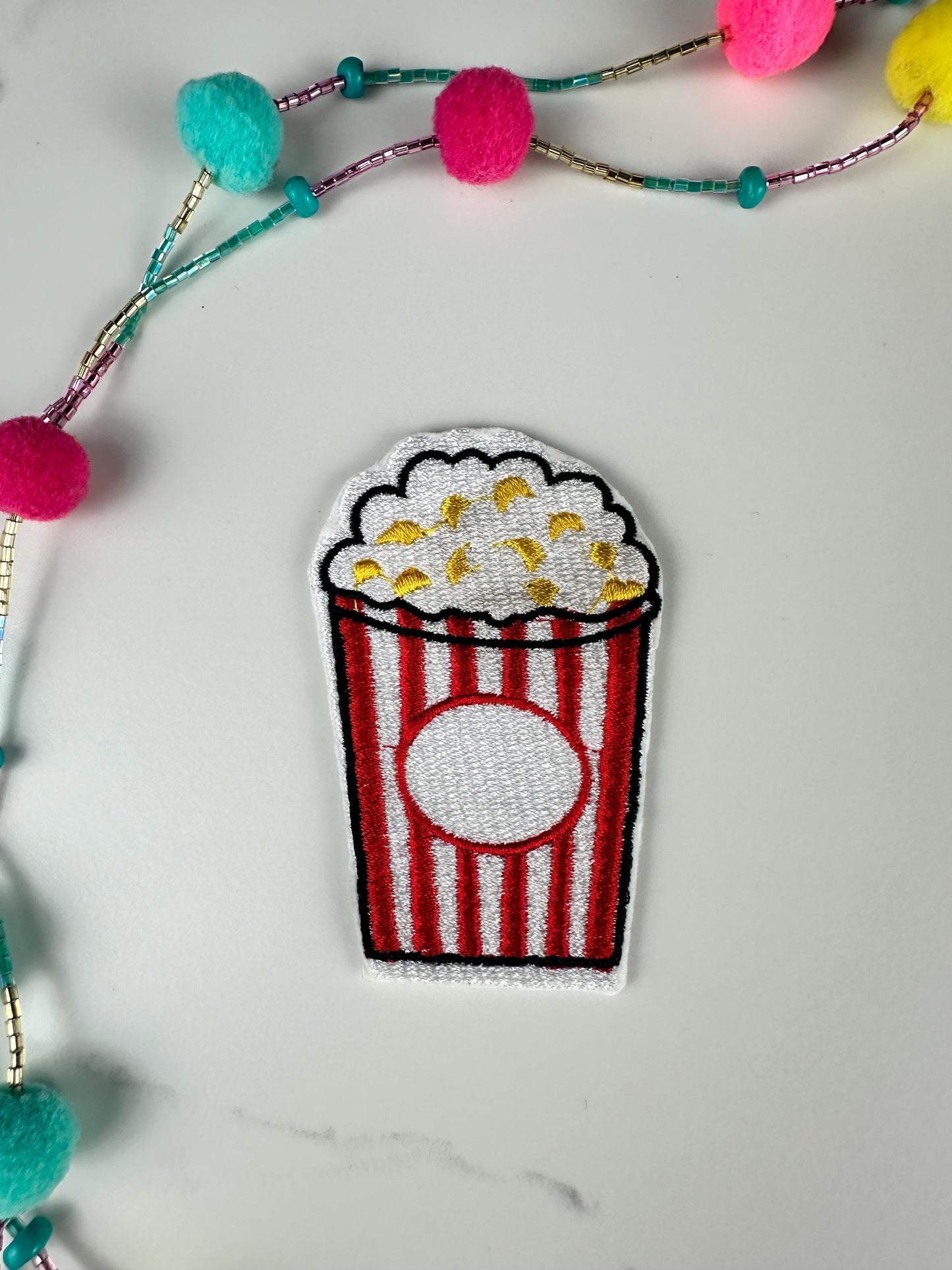 Mini Food Embroidery Patches (Set of 4), Popcorn Fries Jam Cookies Snack Bundle