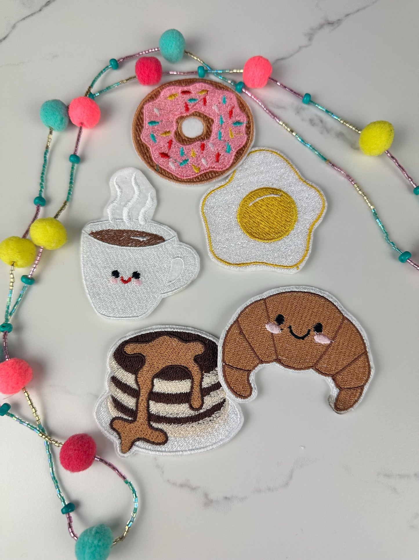 Breakfast Embroidery Patch Bundle, Kawaii Donut, Egg, Coffee, Pancakes, Croissant