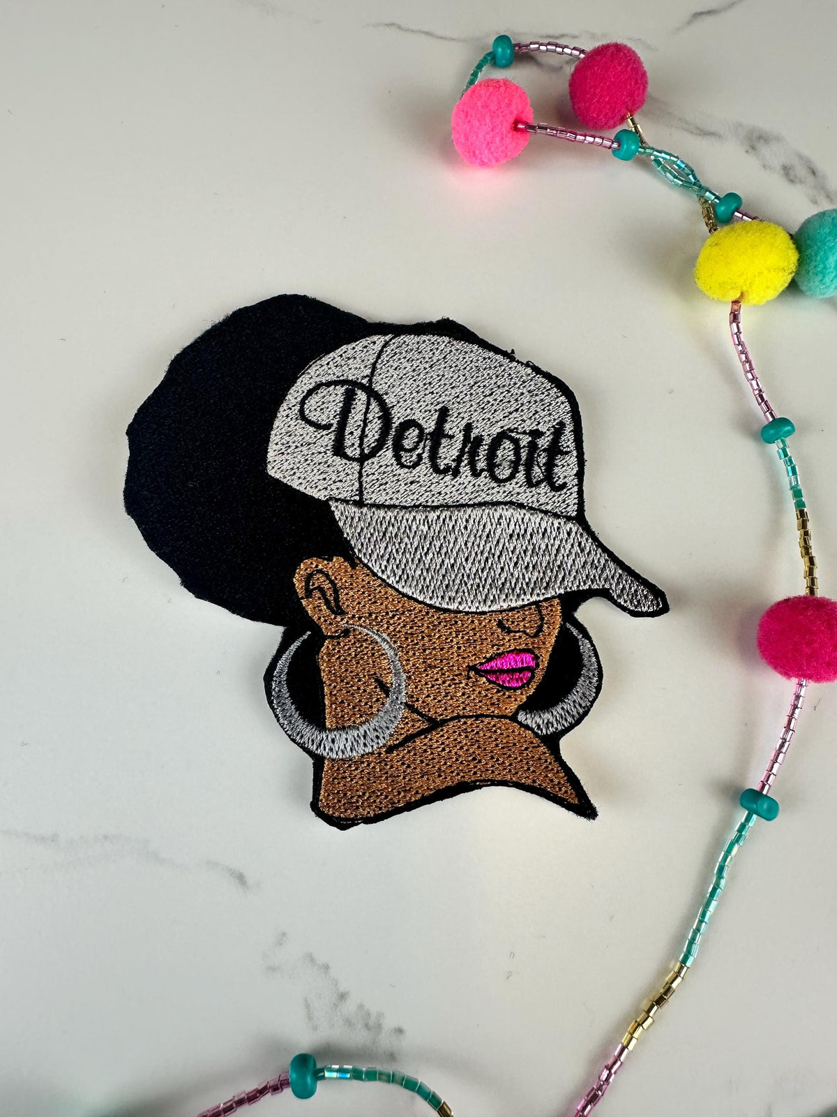 Afro City Name Embroidery Patch, City Name 7 Designs, 3D Black Woman Patch, Earrings Lipstick, Sew On with Iron-On Adhesive for Placement