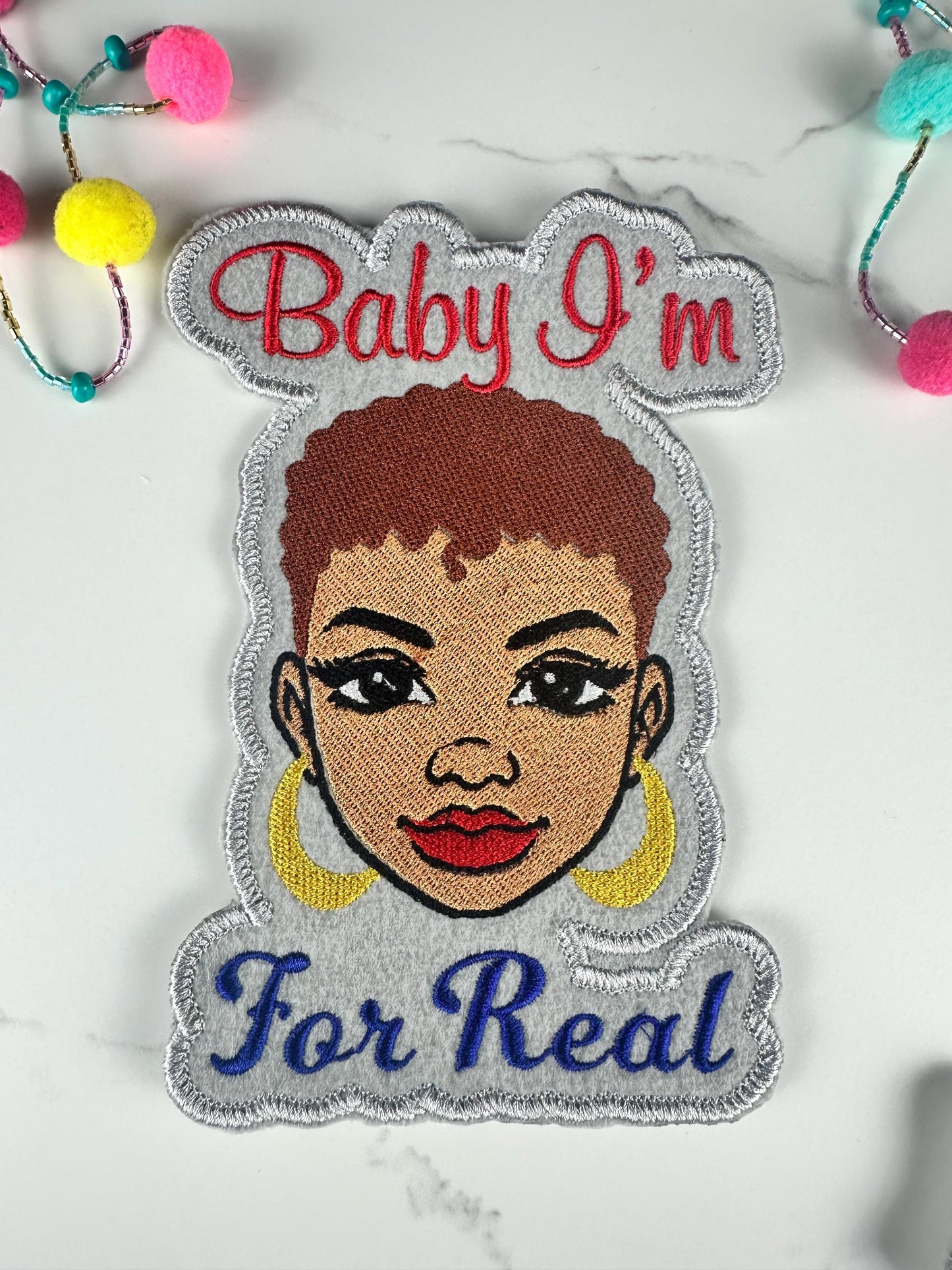 Baby I’m For Real Embroidery Patch, Afro Woman Patch, Sew On with Iron-On Adhesive for Placement