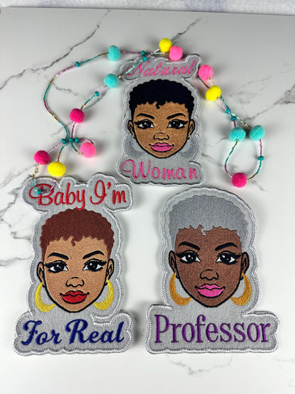 Professor Embroidery Patch, Afro Woman Patch, Sew On with Iron-On Adhesive for Placement