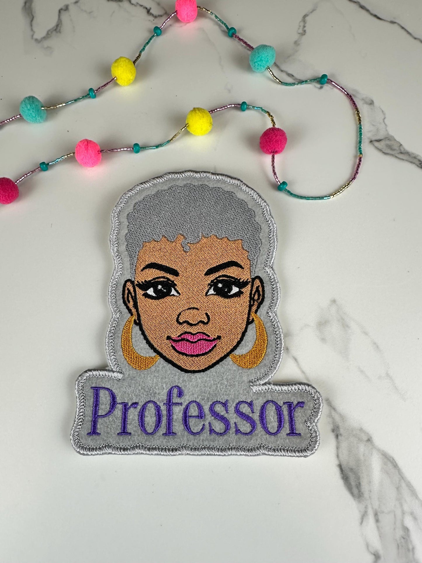Professor Embroidery Patch, Afro Woman Patch, Sew On with Iron-On Adhesive for Placement