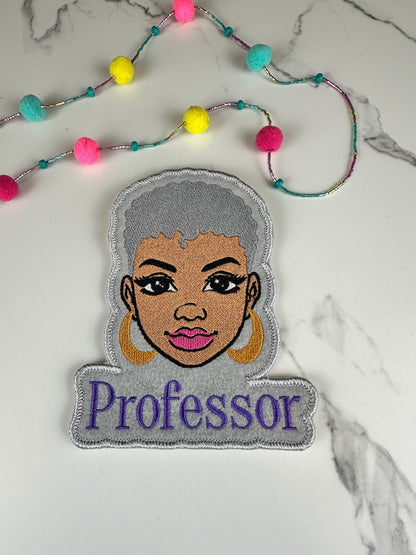 Professor Embroidery Patch, Afro Woman Patch, Sew On with Iron-On Adhesive for Placement