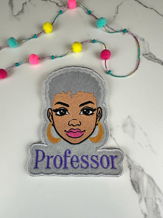 Professor Embroidery Patch, Afro Woman Patch, Sew On with Iron-On Adhesive for Placement