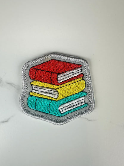 Stack of Books Embroidery Patch, Teacher Patch, Book Lover Patch, Library Patch, Sew On Patch with Iron-On Adhesive for Placement