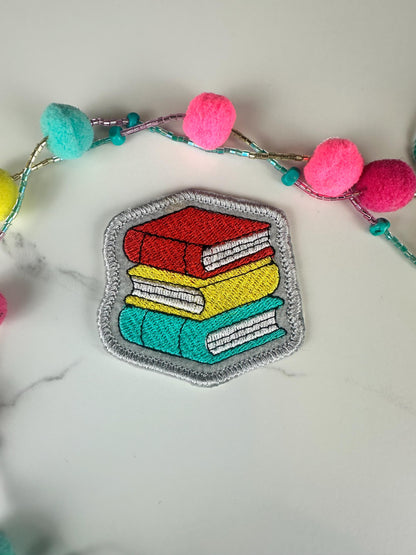 Stack of Books Embroidery Patch, Teacher Patch, Book Lover Patch, Library Patch, Sew On Patch with Iron-On Adhesive for Placement