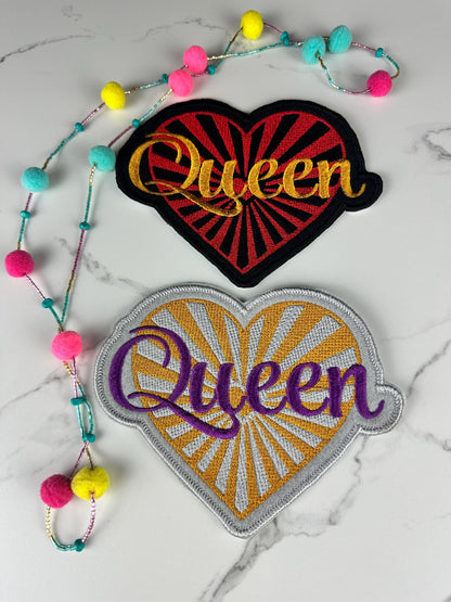 Queen Heart Embroidery Patch, Afrocentric Queen Patch, Gold Sunburst Heart, Black Girl Gift, Jacket Backpack Hat