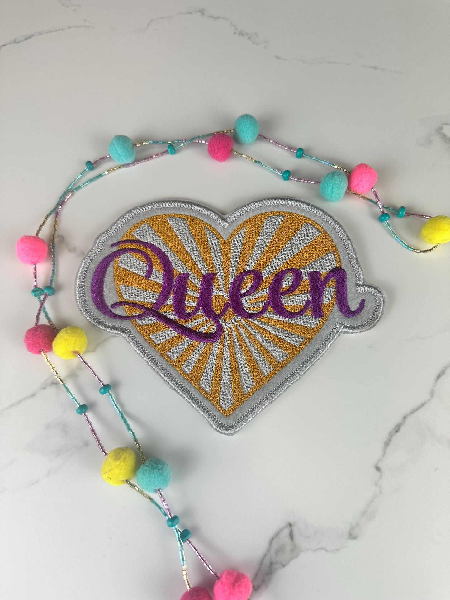 Queen Heart Embroidery Patch, Afrocentric Queen Patch, Gold Sunburst Heart, Black Girl Gift, Jacket Backpack Hat