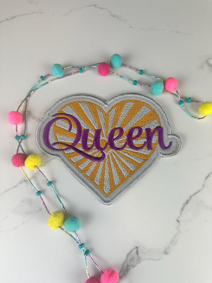 Queen Heart Embroidery Patch, Afrocentric Queen Patch, Gold Sunburst Heart, Black Girl Gift, Jacket Backpack Hat