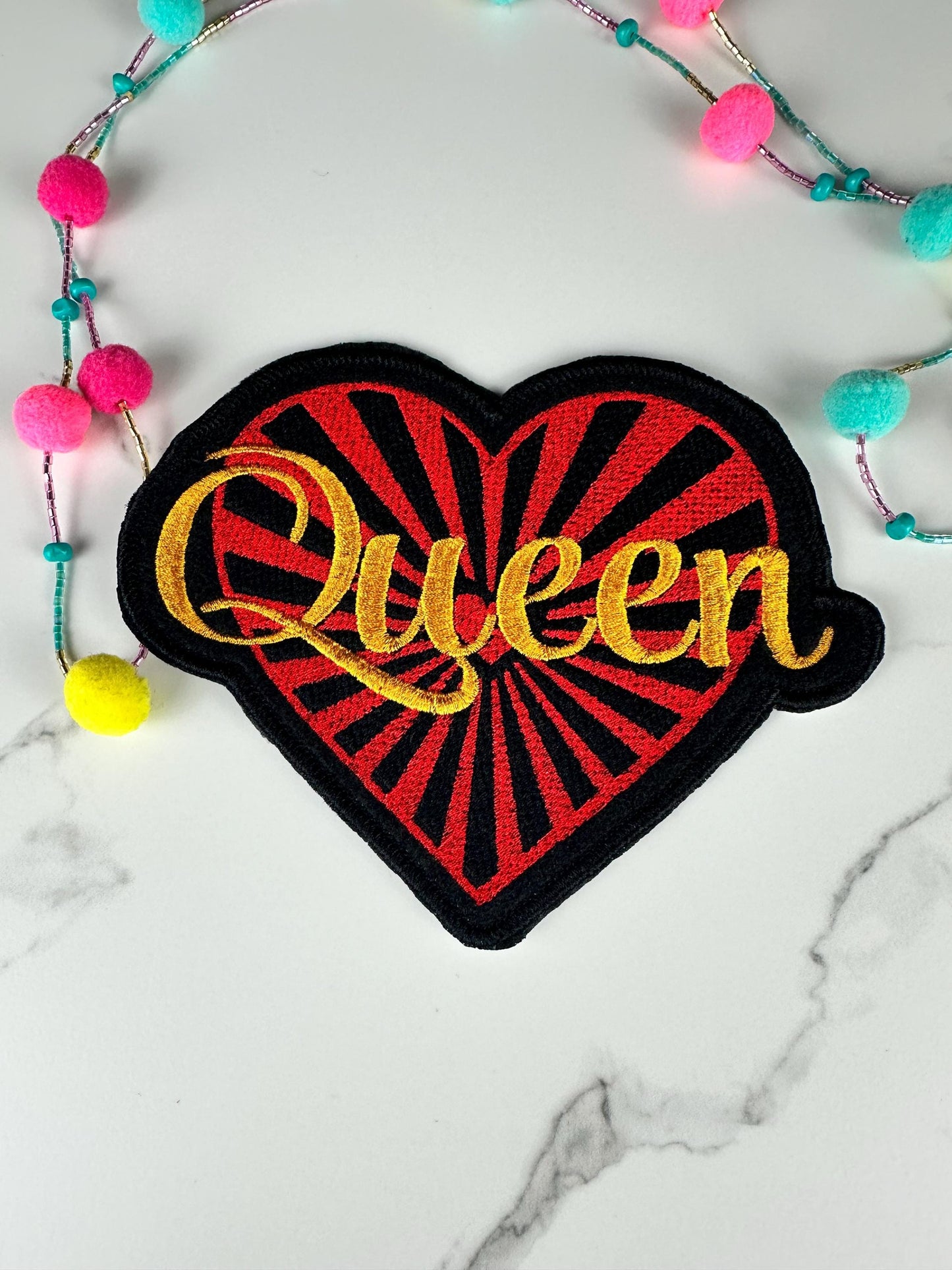Queen Heart Embroidery Patch, Afrocentric Queen Patch, Gold Sunburst Heart, Black Girl Gift, Jacket Backpack Hat
