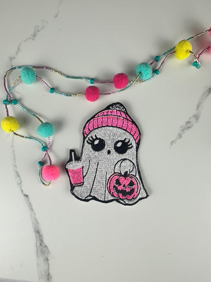 Cute Ghost Embroidery | Pink Beanie Ghost & Football Ghost Embroidered | Halloween Couple | Spooky Season-Bundle Available
