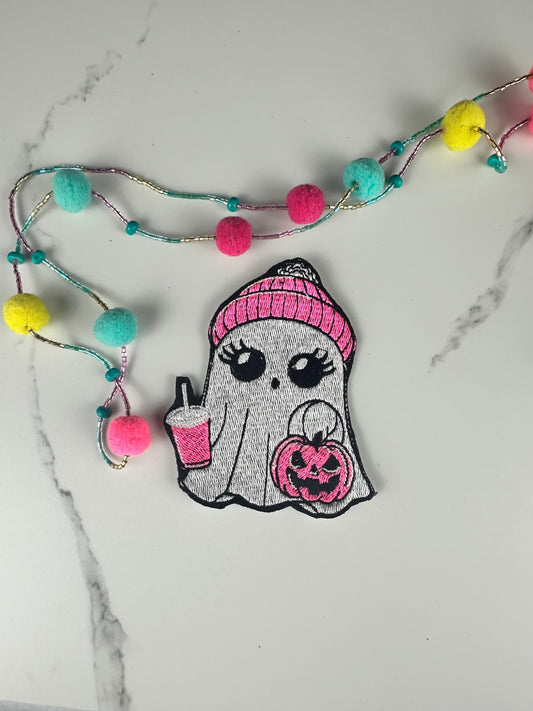 Cute Ghost Embroidery | Pink Beanie Ghost & Football Ghost Embroidered | Halloween Couple | Spooky Season-Bundle Available