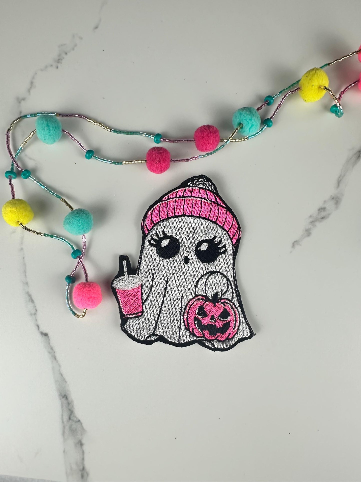 Cute Ghost Embroidery | Pink Beanie Ghost & Football Ghost Embroidered | Halloween Couple | Spooky Season-Bundle Available
