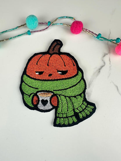 Cozy Pumpkin Patch  | Fall Pumpkin Embroidered Iron On Patch | Autumn Coffee Pumpkin | Cute Halloween  | Cozy Fall Decor-Bundle Available