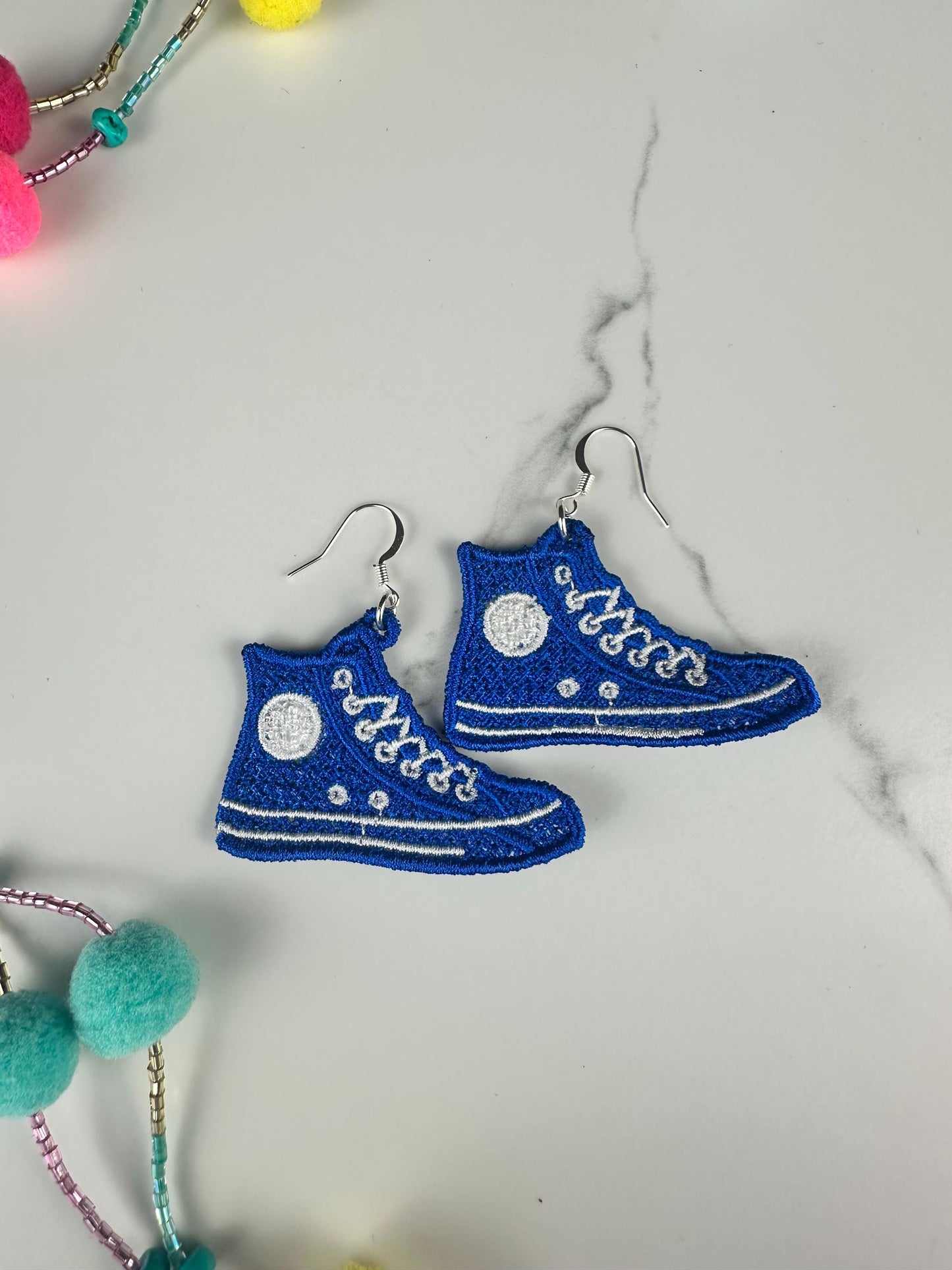 Embroidered Sneaker Earrings, High Top Shoe Earrings, Colorful Statement Earrings, Lightweight Fabric Jewelry, Sneaker Lover Gift