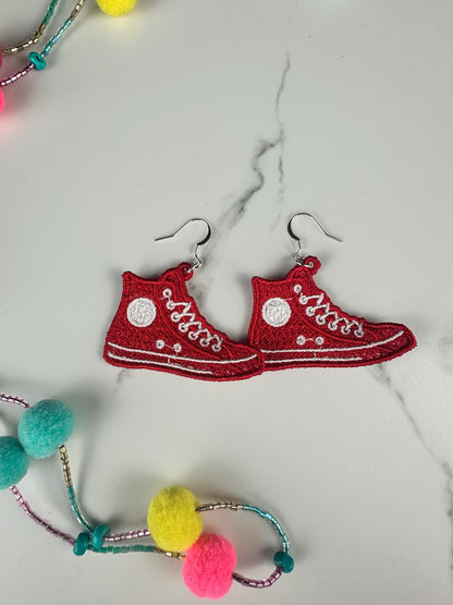 Embroidered Sneaker Earrings, High Top Shoe Earrings, Colorful Statement Earrings, Lightweight Fabric Jewelry, Sneaker Lover Gift