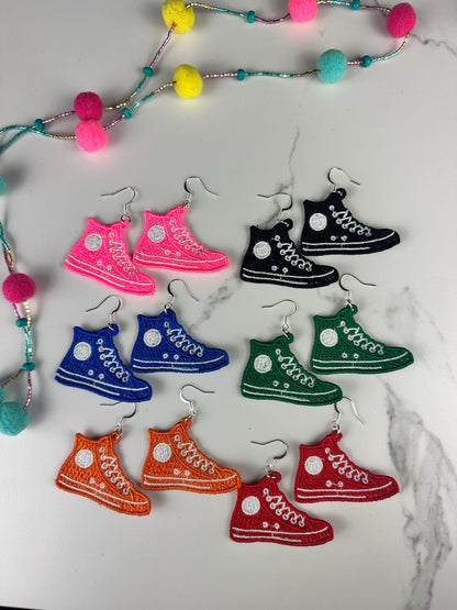Embroidered Sneaker Earrings, High Top Shoe Earrings, Colorful Statement Earrings, Lightweight Fabric Jewelry, Sneaker Lover Gift