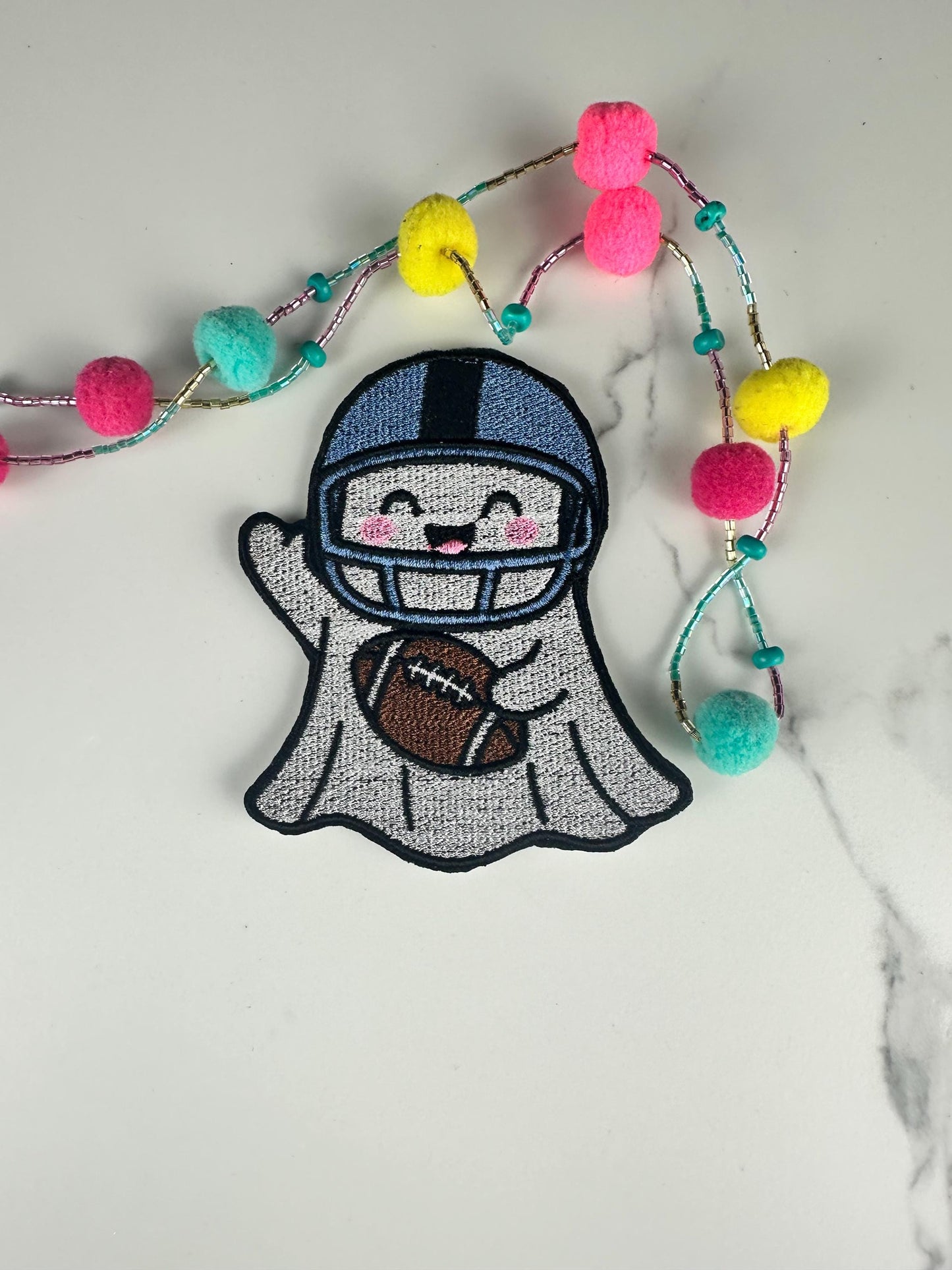Cute Ghost Embroidery | Pink Beanie Ghost & Football Ghost Embroidered | Halloween Couple | Spooky Season-Bundle Available