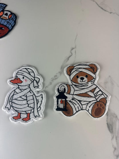 Mummy Duck Embroidered Patch | Cute Halloween Duck| Spooky Waterfowl Applique | Trick or Treat Jacket Patch | Fall Backpack