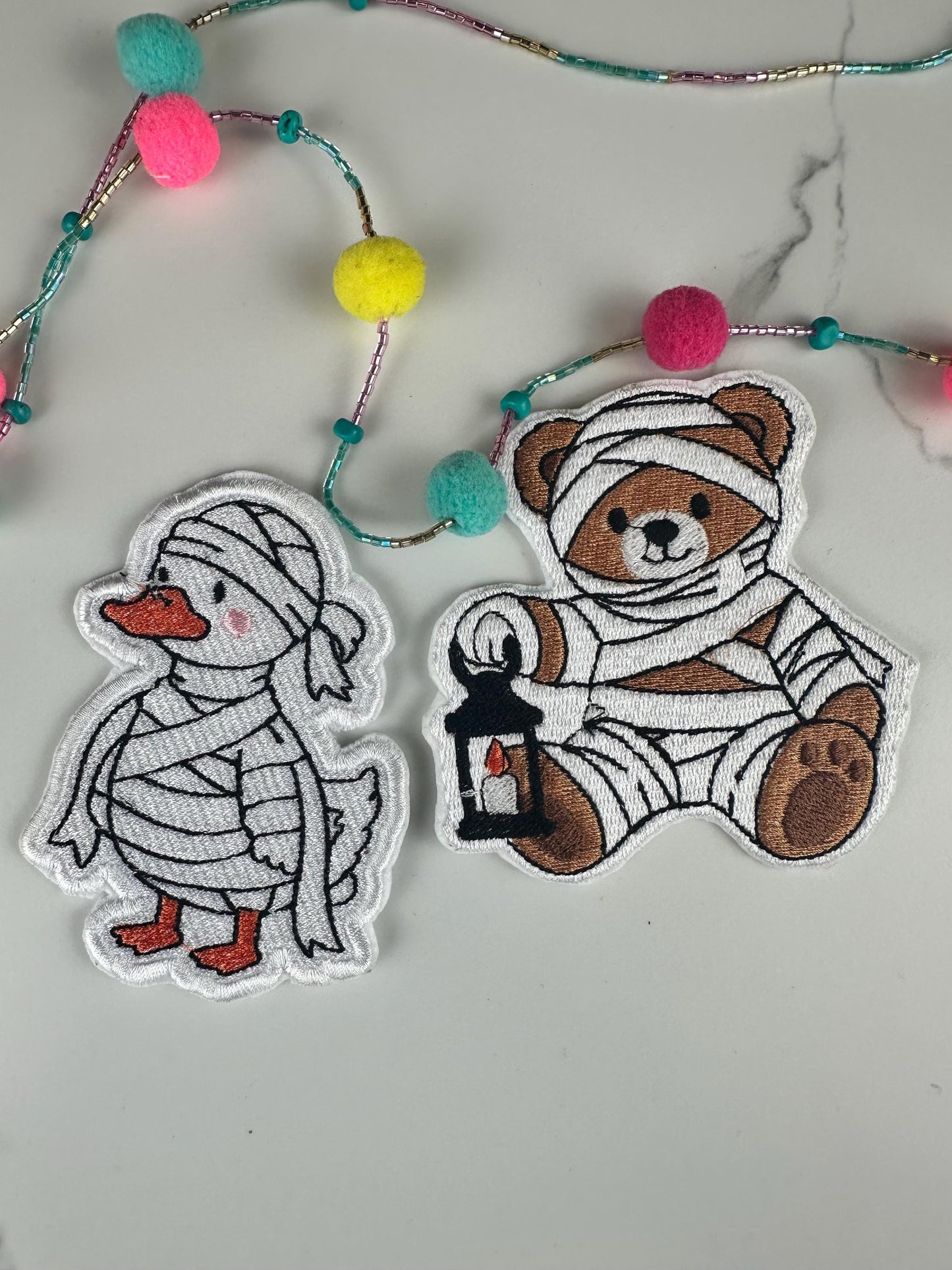 Mummy Duck Embroidered Patch | Cute Halloween Duck| Spooky Waterfowl Applique | Trick or Treat Jacket Patch | Fall Backpack