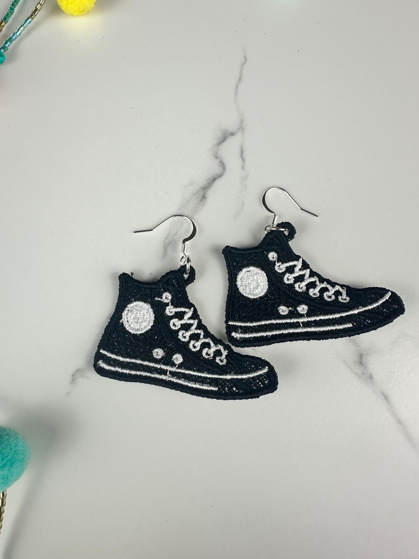 Embroidered Sneaker Earrings, High Top Shoe Earrings, Colorful Statement Earrings, Lightweight Fabric Jewelry, Sneaker Lover Gift